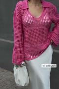 NA-KD Virkstickad tröja med V-hals - Pink