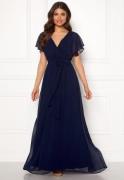 Goddiva Flutter Chiffon Dress Navy S (UK10)