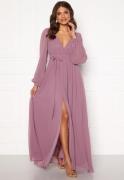 Goddiva Long Sleeve Chiffon Dress Dusty Lavendel S (UK10)