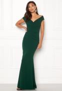 Goddiva Bardot Pleat Maxi Dress Emerald M (UK12)