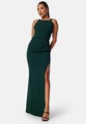 Bubbleroom Occasion Square neck slit maxi dress Dark green XL