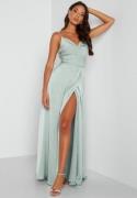 Bubbleroom Occasion Waterfall High Slit Satin Gown Dusty green 46