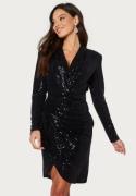 John Zack Sequin Long Sleeve Rouch Mini Dress Black XXS (UK6)