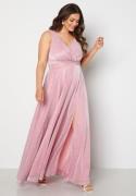 Goddiva Curve Glitter Wrap Front Maxi Dress With Split Pink 46 (UK18)