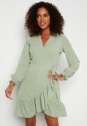 John Zack Frilly Wrap Mini Dress Sage Green XXS (UK6)