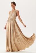 Goddiva Deep V Neck Metallic Dress Gold XXS (UK6)