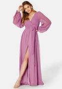 Goddiva Long Sleeve Chiffon Dress Purple Lavender S (UK10)