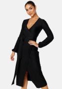 BUBBLEROOM Pleated Wrap Midi Dress Black XS