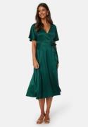 Bubbleroom Occasion Butterfly Sleeve Wrap Satin Dress Dark green 38