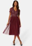 AngelEye Short Sleeve Sequin Embellished Midi Dress Burgundy L (UK14)