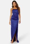 Bubbleroom Occasion Ruched Satin Strap Gown Blue 42