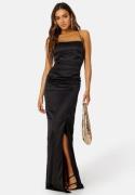 Bubbleroom Occasion Ruched Satin Strap Gown Black 42