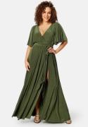 Goddiva Curve Flutter Sleeve Maxi Dress Olive 46 (UK18)