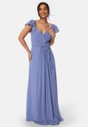 Bubbleroom Occasion Butterfly Sleeve Draped Chiffon Gown Dusty blue 34