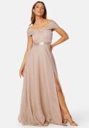 Goddiva Glitter Bardot Maxi Dress Nude XXS (UK6)