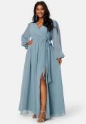 Goddiva Curve Long Sleeve Chiffon Maxi Curve Dress Air Force Blue 46 (...