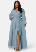 Goddiva Curve Long Sleeve Chiffon Maxi Curve Dress Blue 52 (UK24)