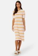 SELECTED FEMME Alby SS Long Knit Dress Birch Stripes:PAPAYA S
