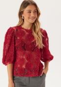 BUBBLEROOM 3D Flower Puff Sleeve Blouse Red L