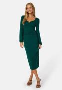 BUBBLEROOM Square V-neck Puff Sleeve Midi Dress Dark green L