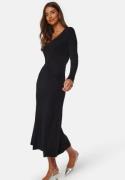 BUBBLEROOM Knitted Rouched Midi Dress Black XL