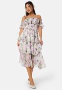 Goddiva Floral Bardot Pleated Midi Dress Multi XL (UK16)