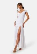 Goddiva Bardot Pleat Maxi Split Dress White XS (UK8)