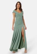 Goddiva Bardot Pleat Maxi Split Dress Light green XS (UK8)
