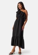 John Zack One Shoulder Ruffle Maxi Dress Black M (UK12)