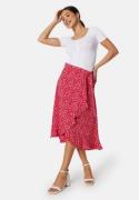 BUBBLEROOM Flounce Midi Wrap Skirt Red/Patterned M
