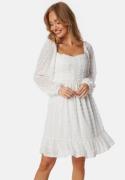 BUBBLEROOM Dobby Dot Ruched  Dress White S