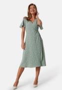 VILA Lovie S/S Wrap Midi Dress Green Milieu AOP:LOL 38