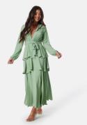 John Zack Long Sleeve Tiered Maxi Dress Sage Green XS (UK8)