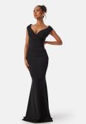 Goddiva Bardot Pleat Maxi Dress Black XS (UK8)