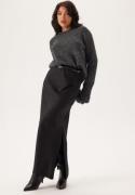 BUBBLEROOM Slit Satin Maxi Skirt Black 46