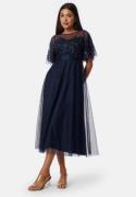 Bubbleroom Occasion Embroidered Mesh Midi Dress Dark blue 42