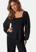 BUBBLEROOM Square Neck L/S Georgette Blouse Black 46