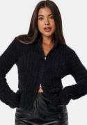 BUBBLEROOM Rib Knitted Zip Cardigan Black M