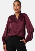 BUBBLEROOM Button Satin Blouse Wine-red S