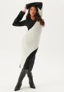 BUBBLEROOM V-neck Knitted Midi Dress Black/Offwhite XS