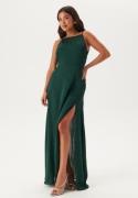 Bubbleroom Occasion Drapy-Back Slit Satin Gown Dark green 38