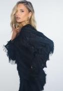 Bubbleroom Occasion Fringe Flared Sleeve Blouse Black XS