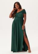 Goddiva Curve Bardot Rouched Maxi With Split Green 44 (UK16)