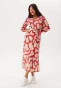 Happy Holly Structured Puff Sleeve Midi Dress Red/Cream 40/42