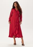 Happy Holly Wrap L/S Satin Maxi Dress Dark red 52/54