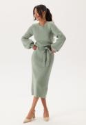 BUBBLEROOM Round Neck Rib Knitted Midi Dress  Dusty green S