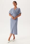 Bubbleroom Occasion Wrap Satin Midi Dress Light blue 42