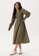 BUBBLEROOM V-neck Cotton Smock Dress Khaki green XS