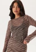 BUBBLEROOM Long Sleeve Mesh Top Brown/Beige S