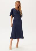 Bubbleroom Occasion Wrap Satin Midi Dress Navy 40